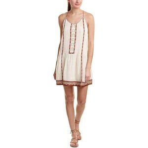 Joie Womens Cream Red Small Horlane Dress Embroidered V Neck Pleated 100% Cotton